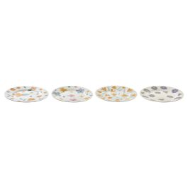 DKD Home Decor Plato Flores Shengda Urban Multicolor Blanco Porcelana 19 x 19 x 2 cm (12 Unidades)