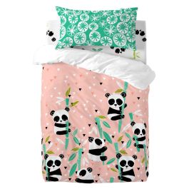 Juego de funda nórdica HappyFriday Moshi Moshi Panda Garden Rosa Cuna de Bebé 2 Piezas