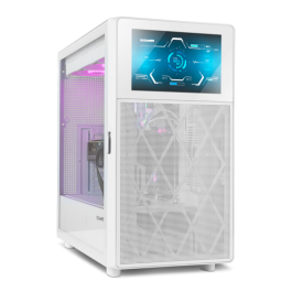Nox NXHUMMERBIOSWH Caja Gaming Semitorre Hummer BIOS con Pantalla LCD 8", Panel Mesh, Cristal Templado, USB 3.0/Type-C, ATX, Blanca
