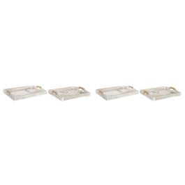 DKD Home Decor Bandeja Decorativa Cottage de MDF para Macetas, Juego de 2 Unidades en Verde y Beige, 40x30x6 cm