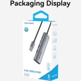 Vention TGXHB Hub USB 3.0 5-en-1 Gris con 1x USB Tipo-C PD, 3x USB y 1x USB Tipo-C, 5 Gbps