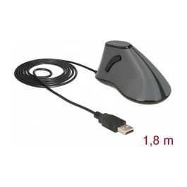 DELOCK Ratón Ergonómico Vertical Óptico USB 1.8m Cable 800 DPI Negro Gris 12527