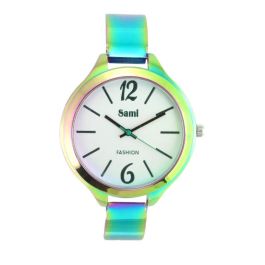 SAMI Reloj SRA - Metal Baño Rainbow, Esfera Plata, Caja Roja, Cristal Mineral