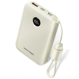 Vention FKAN0-C Powerbank 10000mAh 22.5W Gris con Cable Integrado USB-C, Carga Rápida hasta 2 Dispositivos