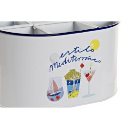 DKD Home Decor Cubo Decorativo de Metal Blanco Estilo Mediterráneo - 24,5 cm Ancho x 17 cm Largo x 13 cm Alto