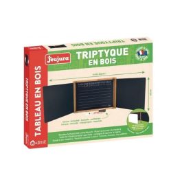 Jeujura Pizarra Mural Tríptico de Madera Roble Teñido 59x46 cm con 3 Paneles para Tiza y Rotulador Borrable en Seco