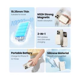 UGREEN 25208 Batería Externa 10000 mAh Cargador Inalámbrico Beige para iPhone 12-15 Series, Carga Rápida PD 20W