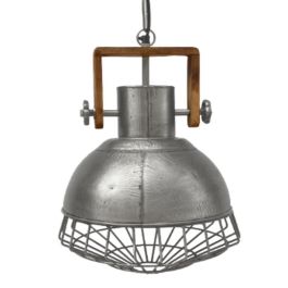 DKD Home Decor Lámpara de Techo Loft Estilo Industrial de Hierro y Madera de Mango, Plateado y Marrón, Bombilla E27 50W, 44 cm de Alto