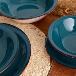 Quid Bol Cerámico Zafiro Vita 18 cm Azul Brillo (6 Unidades) Pintado a Mano Apto Microondas