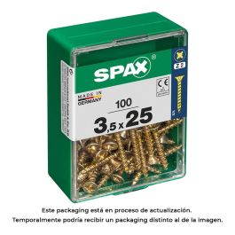 Spax 4081020350252 Tornillo Universal Madera Cabeza Plana Rosca Completa Ranura Cruz Z2 4CUT Yellox 3,5x25mm Caja 100 unidades