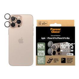 PanzerGlass Protector de Cristal Templado Hoops para Cámara de iPhone 16 Pro / 16 Pro Max, Transparente, Resistente a Golpes y Rayones, Incluye Kit de Limpieza, 1 Unidad