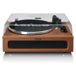 Lenco LS-430BN Tocadiscos de tracción por correa con Bluetooth, 4 altavoces integrados, 33/45 RPM, color marrón