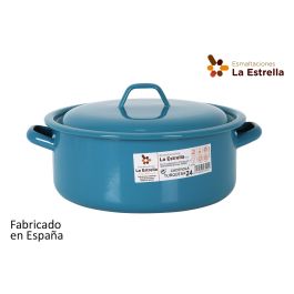 Cacerola Esmaltada con Tapa 24 cm Turquesa - La Estrella (6 Unidades)