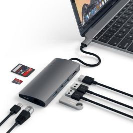 Satechi V2 Adaptador Multi-Puerto USB-C con Ethernet Gigabit, HDMI 4K, Lector Micro SD, Carga PD 49W - Aluminio para MacBook Pro