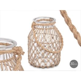 Portavelas de Vidrio con Cuerda Natural Giftdecor 20x30x20 cm (4 Unidades) Precio: 77.59000007. SKU: B14Z7DQGCM