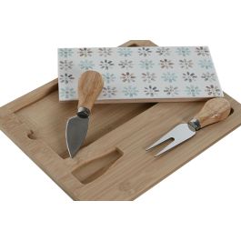 DKD Home Decor Tabla Aperitivo Colección Urban Set de 4 Piezas Bambú y Gres Multicolor Apto Lavavajillas 24.5x20x1.2 cm