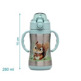 KioKids Botella de Acero Inoxidable con Asas Salvia 280 mL +6 Meses