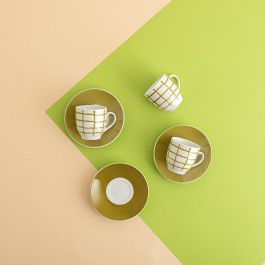 Quid Set 6 Tazas con Plato Porcelana Kansas 9 cL Verde Ceramica Decorado