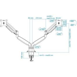 TooQ DB3132TNR-S Soporte de Mesa para 2 Monitores 13"-32" hasta 9kg por Brazo, Giratorio, Inclinable, Altura Ajustable