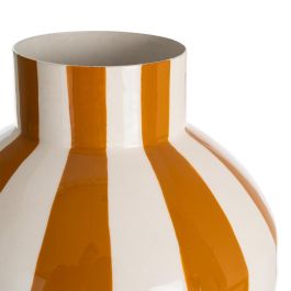 Jarrón Rayas Mostaza Metal Decoración 15 X 15 X 20 cm