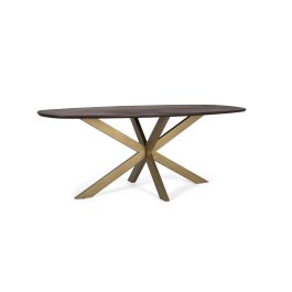 GINER Y COLOMER Mesa de Comedor Ovalada en Madera de Acacia y Patas de Metal 200 cm