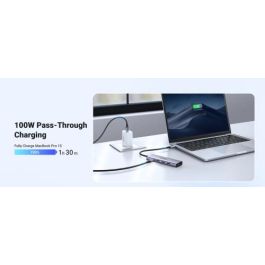 Ugreen CM511 20956A Hub USB-C 6 en 1 Plata - HDMI 4K, 3x USB 3.0, Lector SD/TF - Datos 5Gb/s