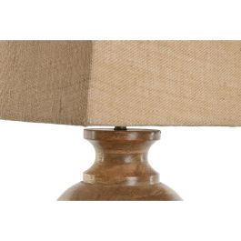 DKD Home Decor Lámpara Sobremesa Tradicional Natural, 36x68x36 cm, Madera Mango y Pantalla Algodón, Casquillo E27, 50W 220V