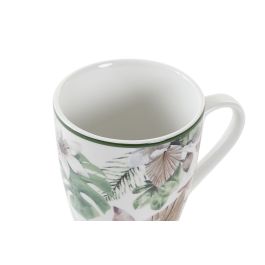 DKD Home Decor Mug Tropical Porcelana Verde Marron Blanco 420ml 12 Unidades 8.5 x 10 x 12 cm Apto Microondas Lavavajillas