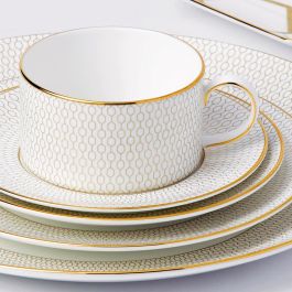 Wedgwood Taza de Té Arris-Gio Gold con Plato 180 ml (2 Unidades) Bone China