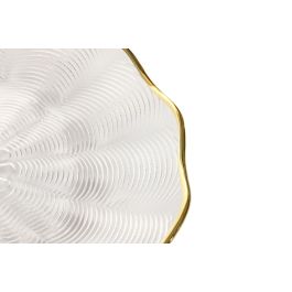 DKD Home Decor Plato Glam de Cristal Transparente y Dorado 22 x 2 x 22 cm Pack de 6 Unidades Apto Microondas y Lavavajillas