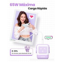 UGREEN 35291 Cargador Nexode RG 65W GaN 3 Puertos USB C/A Carga Rápida, Pantalla LED, Rosa