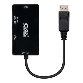 Nanocable 10.16.3301-BK Cable Conversor Displayport a VGA/DVI/HDMI 3 en 1 4K Plug & Play Negro 15 cm Nanocable 10.16.3301-BK Cable Conversor Displayport a VGA/DVI/HDMI 3 en 1 4K Plug & Play Negro 15 cm