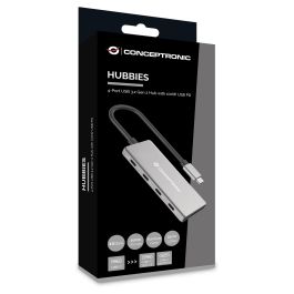 Conceptronic HUBBIES16G Hub Usb Tipo C de 4 Puertos USB 3.2 Gen 2 10 Gbps con Power Delivery 100W