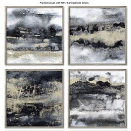 DKD Home Decor Set de 4 Cuadros Modernos Abstractos Lienzo Negro Dorado 79x79 cm - Modelos Surtidos