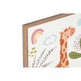 DKD Home Decor Cuadro Infantil Animales Selva Lienzo Poliéster 50x40x3cm Colores Surtidos (Verde, Blanco, Naranja) 3 Unidades