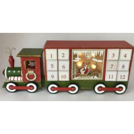 DKD Home Decor Calendario Adviento Navidad Tradicional con Tren, de Madera y LED, Colores Blanco Rojo Verde, 43x9.5x17cm (Pack 2 Unidades)