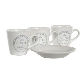 DKD Home Decor Set de 6 Tazas de Café Básicos Blancas de 90ml con Platillos de 11x11x2 cm, Fabricado en Gres y Metal