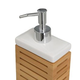 Set de Baño Blanco Natural Cerámica Bambú 25,5 x 7,5 x 23,5 cm 3 Piezas