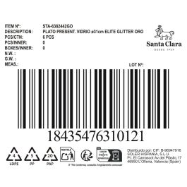 Inde Bajoplato de Vidrio 31 cm Elite Glit Oro Sta Clara - Plato de Servicio o Decoración 31.6 cm x 30.8 cm x 1.6 cm (6 Unidades)