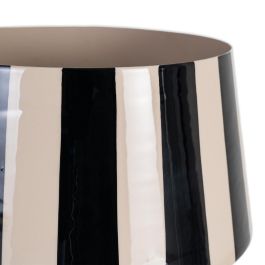 Jarrón Rayas Blanco-Negro Metal 21 X 21 X 21,50 cm