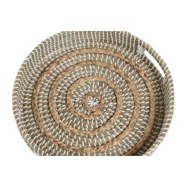 DKD Home Decor Bandeja Decorativa Boho Natural de Seagrass y Jacinto de Agua 40x40x8 cm Set de 2 Hecha a Mano