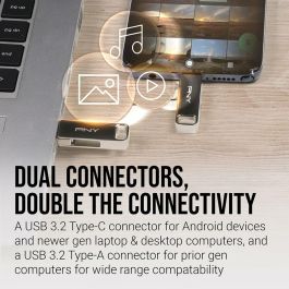 PNY DUO LINK Unidad Flash USB 128 GB Dual USB-A y USB-C 3.2 Gen 1 Giratoria - 200 MB/s Acero Inoxidable PNY DUO LINK Unidad Flash USB 128 GB Dual USB-A y USB-C 3.2 Gen 1 Giratoria - 200 MB/s Acero Inoxidable