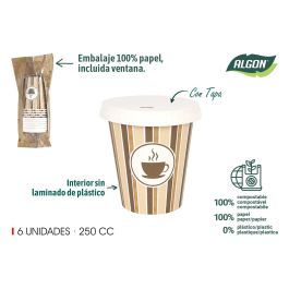 Set de 6 vasos de cartón con tapa para café 250 cc - Algon (20 Unidades) Precio: 14.49999991. SKU: B1GZMCNPAX