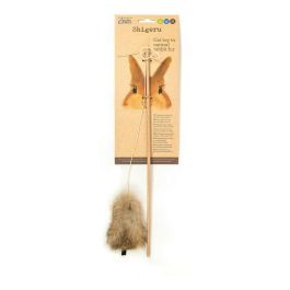 Gloria Palo de Juego para Gatos con Ratita de Piel de Conejo Real y Madera Natural, Activa Instinto, Fabricado en España