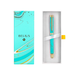 Belius Roller Aqua Turquesa y Dorado Tinta Negra Punta 0.7mm Caja Diseño