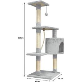 Paloma ALC10A Rascador para gatos gris, 40x40x114 cm, con 3 plataformas, 1 cuerda, 1 nicho y postes rascadores