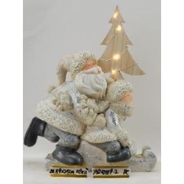 DKD Home Decor Figura de Navidad Moderna con LED de Resina Azul y Blanco 9x22x20 cm Pack 3 Unidades Funciona con 2 Pilas CR2032