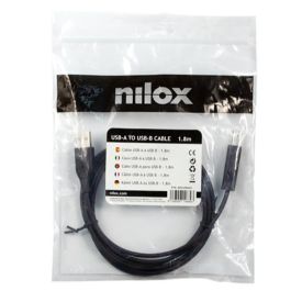 Nilox Cable USB 2.0 Tipo A a Tipo B Macho, 1.8m, Negro