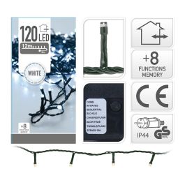 Guirnalda 120 leds multifunción luz fría para exterior IP44, 9m con 8 funciones y temporizador 8h/16h, cable verde