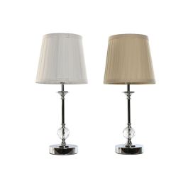 DKD Home Decor Lámpara de Sobremesa Tradicional Blanco Beige Pack 2 Unidades E14 25W Metal Acrílico y Plafón Tela Alto 46 cm